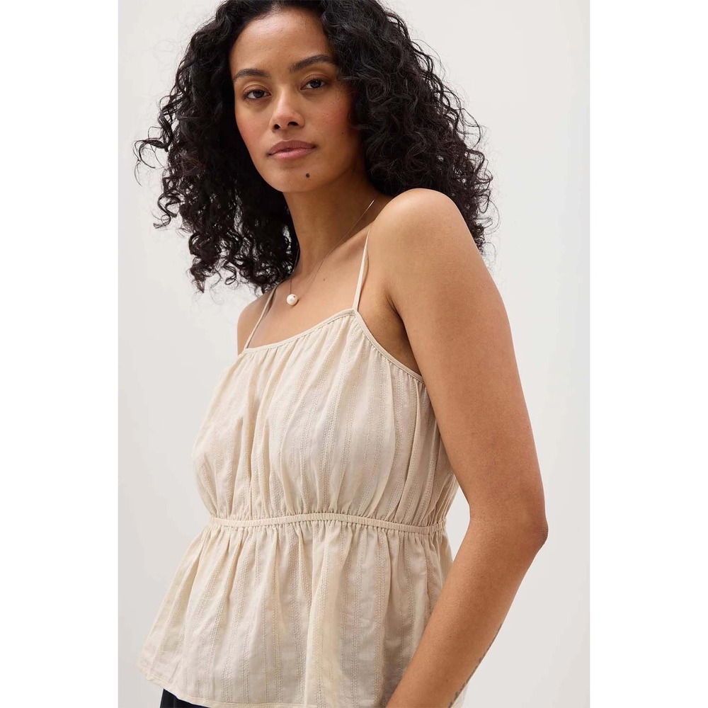 Richer Poorer Isabella Tank Top Oat Milk Cream Cotton Peplum Dobby Stripe M NEW